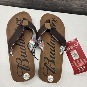 Budweiser Script Logo Men's Sandals Flip Flops Brown Mens Size 11 12 New Nwt